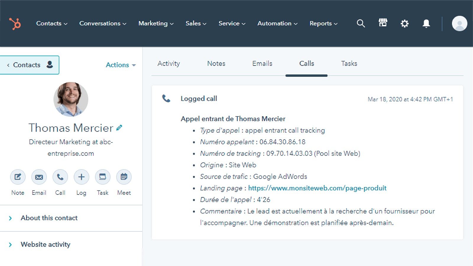 Attribuer chaque appel à sa campagne marketing et son parcours visiteur Web d'origine